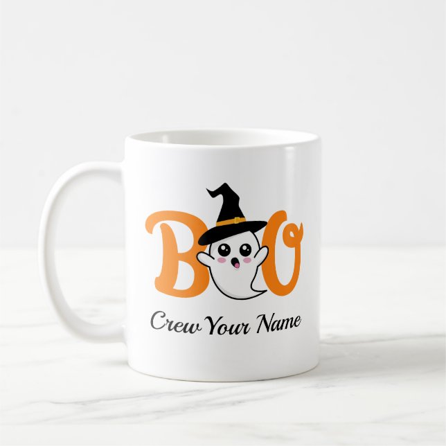 Taza De Café Familia de Boo Crew Naranja Halloween Personalizad (Izquierda)