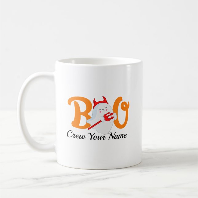Taza De Café Familia de Boo Crew Naranja Halloween Personalizad (Izquierda)
