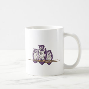 Taza De Café Familia de búhos geométricos con estilo morado
