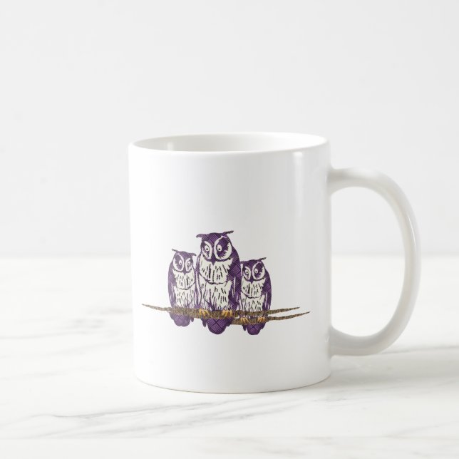 Taza De Café Familia de búhos geométricos con estilo morado (Derecha)