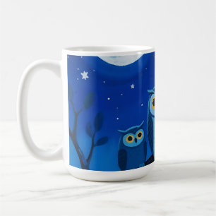 Taza De Café Familia de búhos nocturnos bajo la luz de la luna