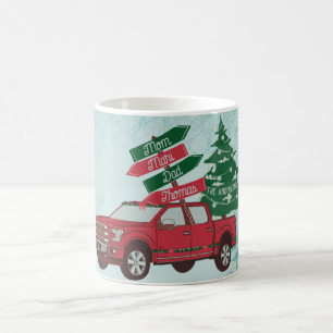 Taza De Café Familia de Camión Rojo Nombre Navidad Única de la