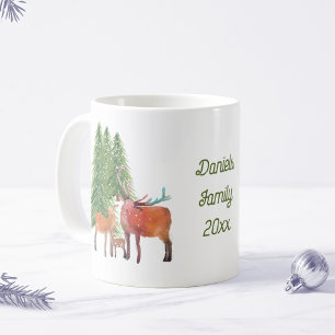 Taza De Café Familia de Ciervos en Navidad Personalizada