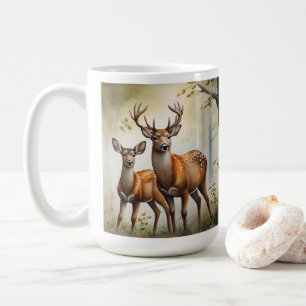 Taza De Café Familia de ciervos en un claro del bosque Fauna