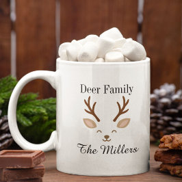 Taza De Café Familia de Ciervos Navidad Reno Minimalista