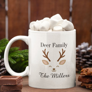 Taza De Café Familia de Ciervos Navidad Reno Minimalista