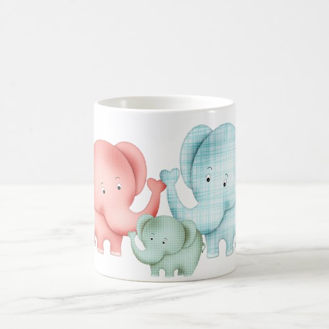 Taza De Café Familia De Elefantes Mamá Papá Y Bebé (Centro)