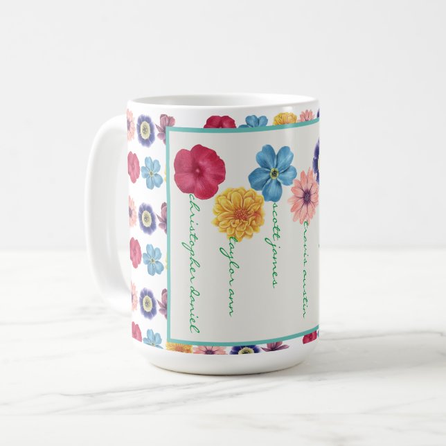 Taza De Café Familia de flores (6 nombres) Café Mug (Anverso izquierdo)