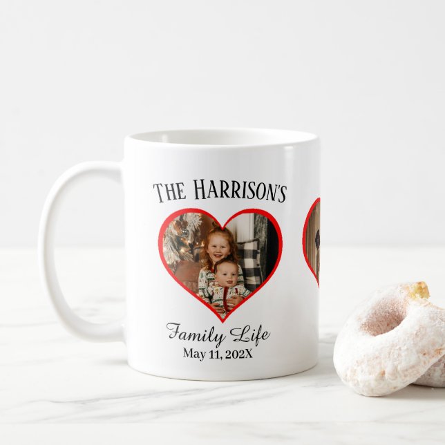 Taza De Café Familia de forma cardíaca Foto Recuerdos dulces Ca (Con donut)
