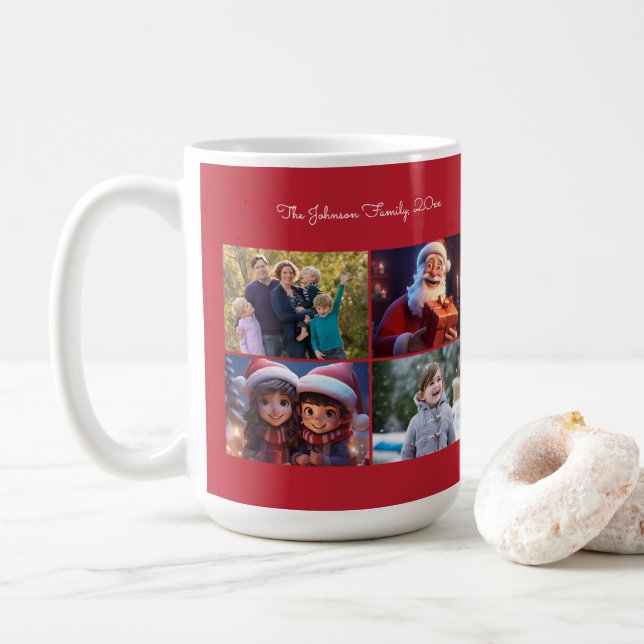 Taza De Café Familia de fotos de Navidades rojos (Con donut)