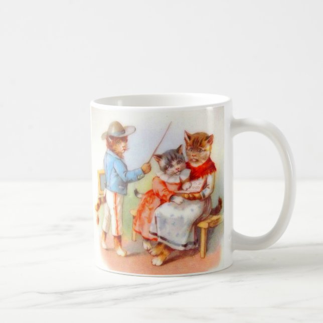 Taza De Café Familia de gatos gatitos vestidos de Victoria (Derecha)