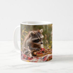 Taza De Café Familia de mapache que tiene un picnic