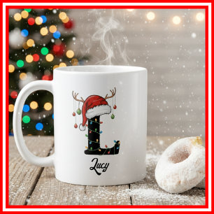 Taza De Café Familia de Monograma Navidad Cuerno Sombrero de Sa