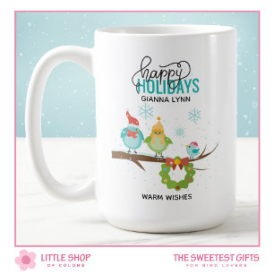 Taza De Café Familia de pájaros de invierno Navidad personaliza