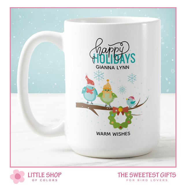 Taza De Café Familia de pájaros de invierno Navidad personaliza (Subido por el creador)