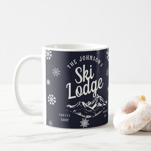 Taza De Café Familia de Personalizados del Holiday Ski Lodge (Con donut)