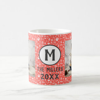 Taza De Café Familia de vacaciones festivas Monograma Rojo 2 Añ