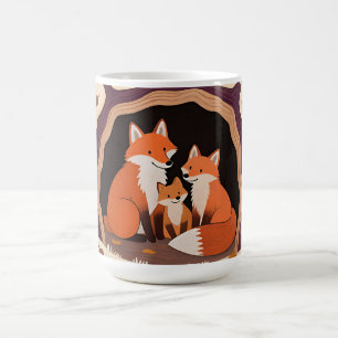 Taza De Café Familia de zorros en una guarida otoñal