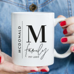 Taza De Café Familia fotográfica personalizada en negro monogra<br><div class="desc">Monograma moderno familia monocromo blanco y negro elegante foto a juego con el regalo de la familia. Ideal para reuniones familiares,  vacaciones,  fiestas de cumpleaños y Navidades.</div>