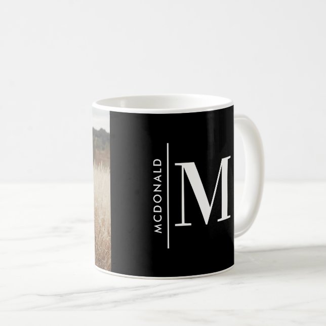 Taza De Café Familia fotográfica personalizada en negro monogra (Anverso derecho)