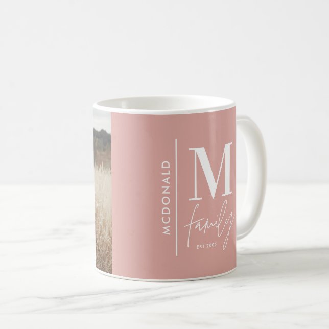 Taza De Café Familia fotográfica personalizada monograma rosa m (Anverso derecho)