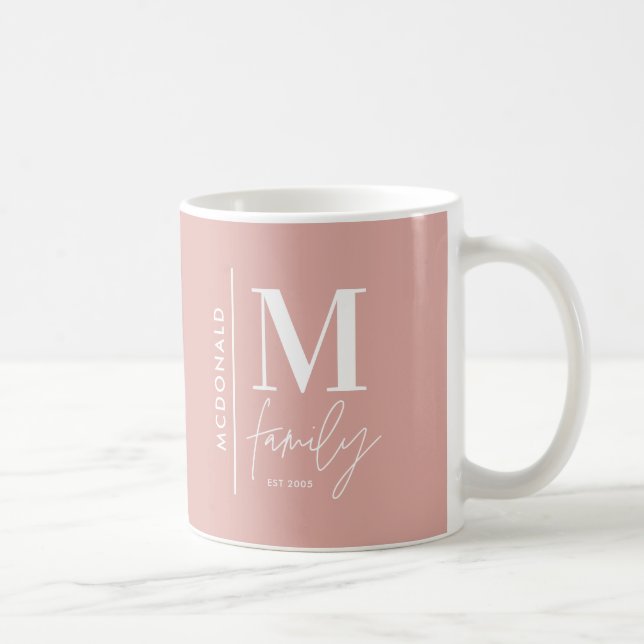 Taza De Café Familia fotográfica personalizada monograma rosa m (Derecha)
