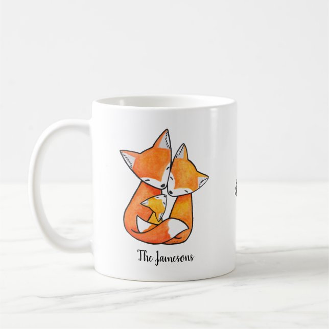 Taza De Café Familia Fox mamá papá bebé Amar familia nombre  (Izquierda)
