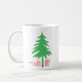 Taza De Café Familia moderna de árboles de Navidad rojos y verd