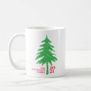 Taza De Café Familia moderna de árboles de Navidad rojos y verd