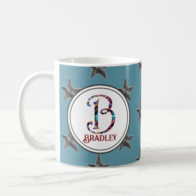 Taza De Café Familia Monograma Estrella Nombre inicial Nautico (Izquierda)