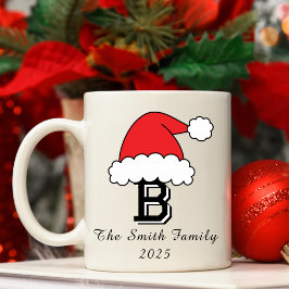 Taza De Café Familia Monograma Personalizada Santa Hat Navidade