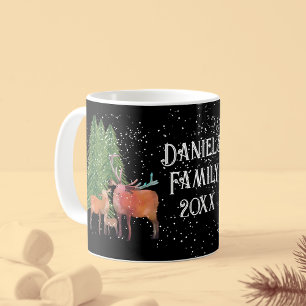 Taza De Café Familia personalizada de ciervos rojos en Navidade