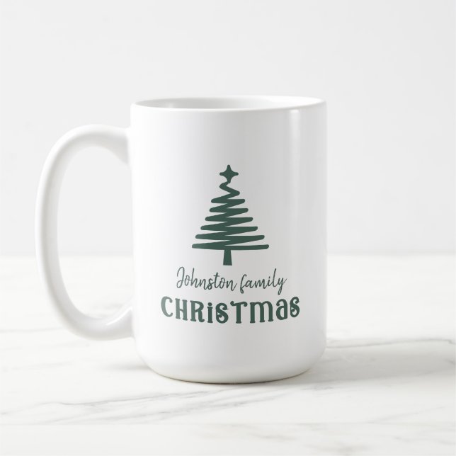Taza De Café Familia personalizado árbol de Navidad simple verd (Izquierda)