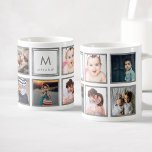 Taza De Café Familia personalizado Collage de fotos bebé plata<br><div class="desc">Crea tu propio collage de fotos personalizado con tus imágenes personalizados. Añade tu foto, diseño o arte favorito para crear algo realmente único. Se puede añadir un toque más personal con su nombre y inicial sobre un bonito fondo falso plateado. Para editar esta plantilla de diseño, haga clic en 'Cambiar'...</div>