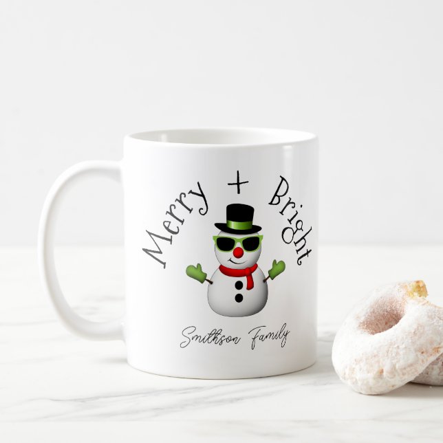 Taza De Café Familia Personalizado de Navidades Brillantes de S (Con donut)