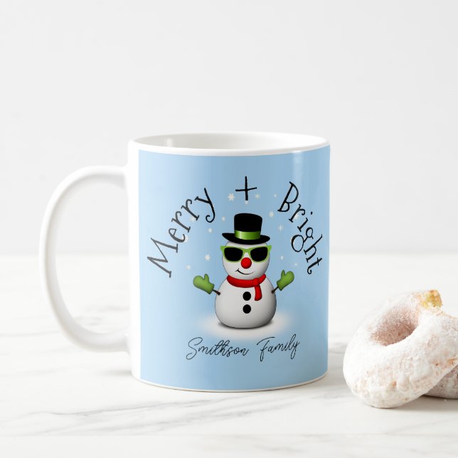 Taza De Café Familia Personalizado de Navidades Brillantes de S (Con donut)