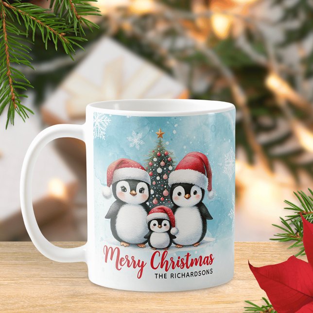 Taza De Café Familia Pingüino Cuidado Azul Rojo Feliz Navidad (Subido por el creador)