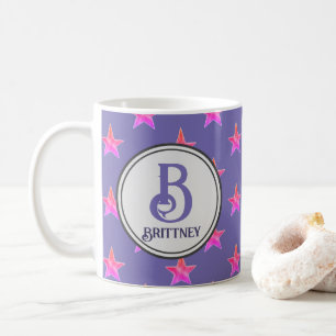 Taza De Café Familia Púrpura Rosa Nombre Inicial Estrella Monog