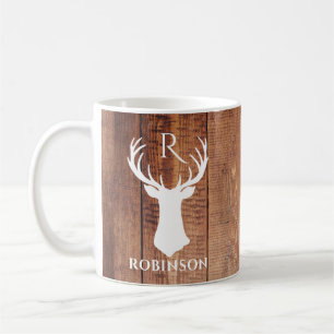 Taza De Café Familia Rusa Monograma Estilo Madera Deer Antler