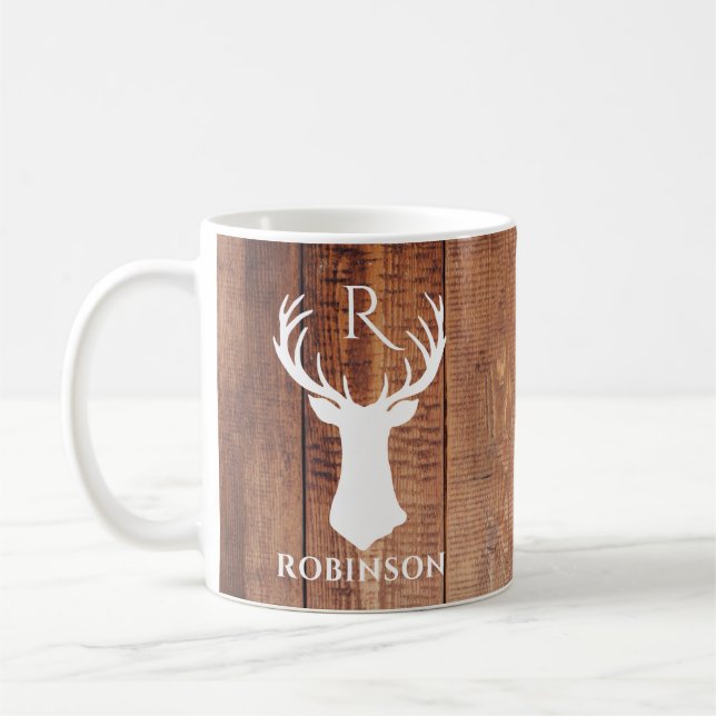 Taza De Café Familia Rusa Monograma Estilo Madera Deer Antler (Izquierda)