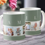 Taza De Café FAMILIA Típografía moderna y Personalizado 6 Foto<br><div class="desc">Mug personalizada con la palabra FAMILIA, escrita en tipografía moderna, encima de tus fotos. La plantilla de fotos está configurada para que añadas 6 de tus imágenes favoritas, que se muestran en formato cuadrado en un sencillo collage de fotos de estilo tira. Esta elegante pieza personalizado tiene una paleta de...</div>