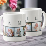 Taza De Café FAMILIA Tipografía moderna y Personalizado 6 Foto<br><div class="desc">Mug personalizada con la palabra FAMILIA, escrita en tipografía moderna, encima de tus fotos. La plantilla de fotos está configurada para que añadas 6 de tus imágenes favoritas, que se muestran en formato cuadrado en un sencillo collage de fotos de estilo tira. Esta elegante y elegante pieza personalizado presenta una...</div>