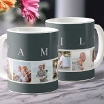 Taza De Café FAMILIA Tipografía moderna y Personalizado 6 pizar<br><div class="desc">Mug personalizada con la palabra FAMILIA, escrita en tipografía moderna, encima de tus fotos. La plantilla de fotos está configurada para que añadas 6 de tus imágenes favoritas, que se muestran en formato cuadrado en un sencillo collage de fotos de estilo tira. Esta elegante y elegante pieza personalizado presenta una...</div>