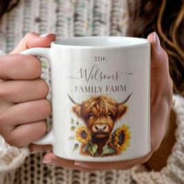 Taza De Café Family Farm Rustic Sunflower Highland Cow
