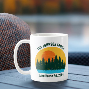 Taza De Café Family Lake House Cute Personalizado Sunset
