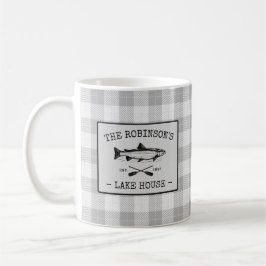 Taza De Café Family Lake House Oars Fish Rústico White Plaid