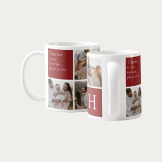 Taza De Café Family Quote 8 Photo Collage Red Burgundy