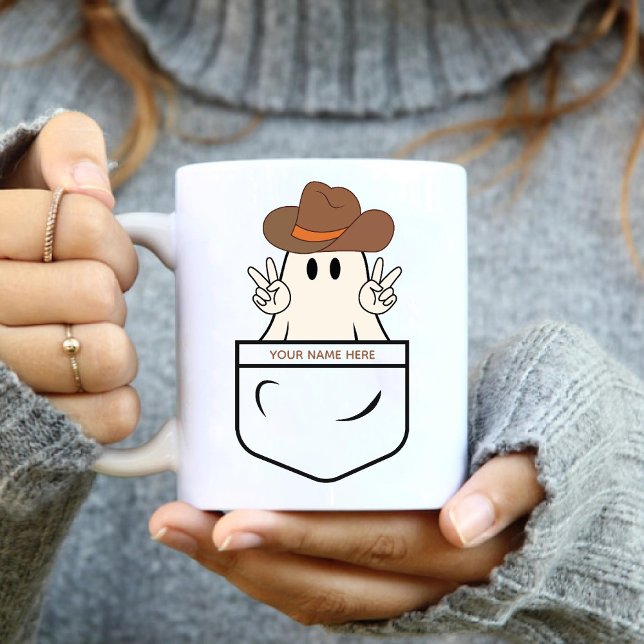 Taza De Café Famoso fantasma de Boo para la niñita occidental (Pocket Cute Little Western Cowgirl Funny Boo Ghost Coffee Mug)