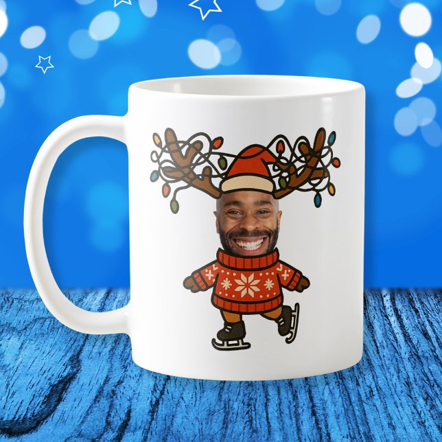 Taza De Café Famoso Personalizado de renos enfrenta a Navidades (Funny Reindeer Custom Face Photo Christmas Coffee Mug
)