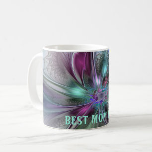 Taza De Café Fantasía abstracta floral fractal colorida Mejor m